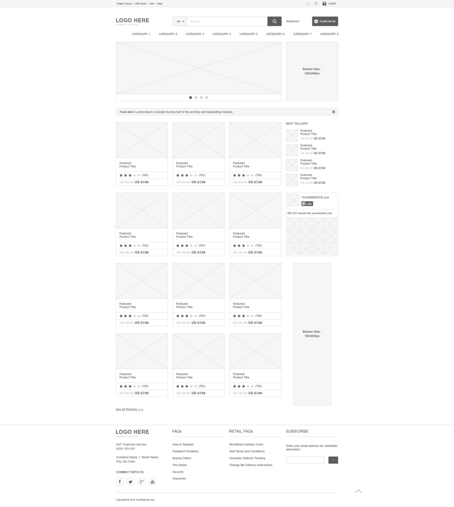 exemplo de wireframe com planejamento de interface feito para melhorar a usabilidade do site e a experiência do usuário