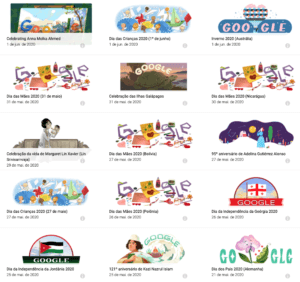 mosaico com várias imagens da logo do Google em datas comemorativas