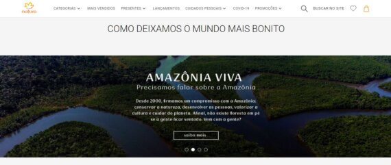 Print do site da Natura, que mostra o compromisso da empresa com sustentabilidade pelo projeto Amazônia Viva.