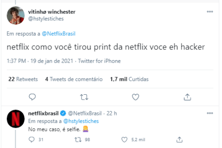 Print do Twitter da Netflix respondendo um fã.