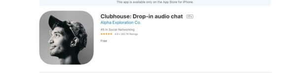 Print da tela do Clubhouse na App Store.